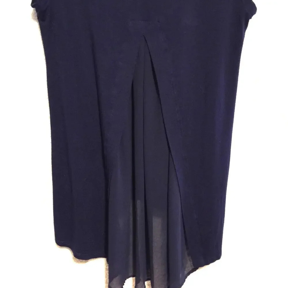 Kim & Cami Women's Spandex Rayon cap sleeve High Low Blue Blouse MED - Picture 3 of 8